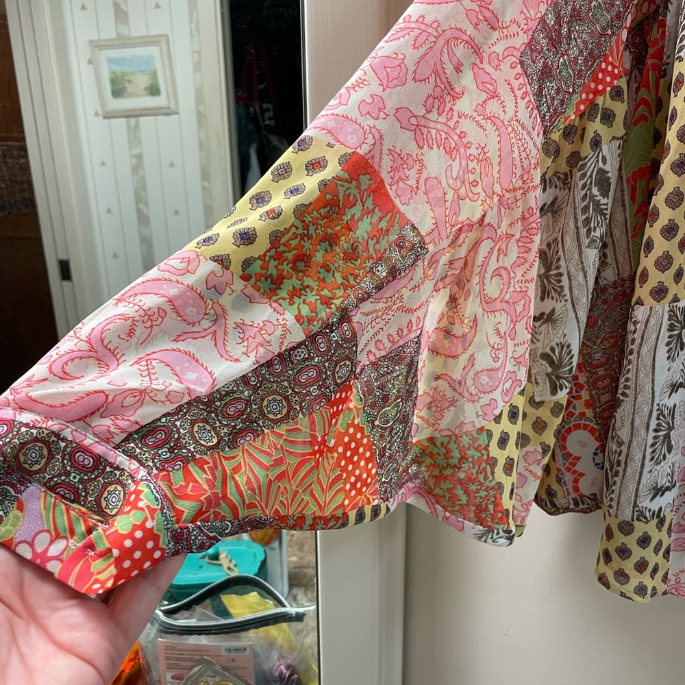 Patchwork Button Down Oversized Boho Blouse - image 5